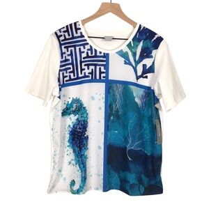 Chico’s Top Cool Sealife Tee Short Sleeve Stretch New Size 2/Large